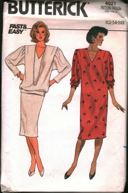 4021 Vintage Butterick Sewing Pattern Misses Loose Fitting Dress Top Skirt UNCUT