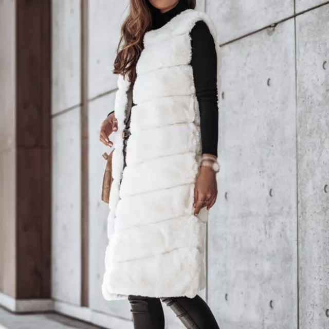 Womens Warm Faux Fur Jacket Coat Sleeveless Vest Waistcoat Winter Gilet Outwear