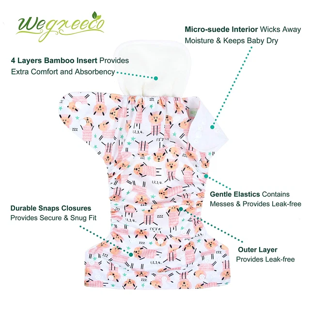Washable Reusable Baby Cloth Pocket Diapers 6 Pack + 6 Bamboo Inserts(With 1 Wet 2