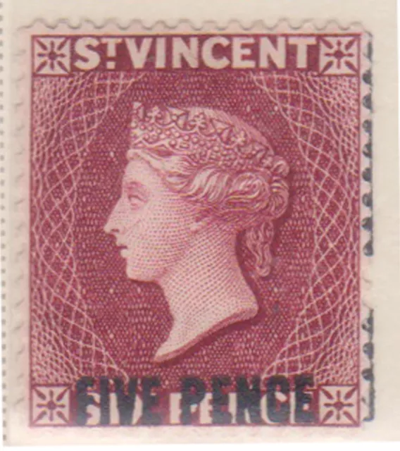 (F220-82) 1882-3 St Vincent 5d O/P on 6d violet QVIC stamp  MH (CG)