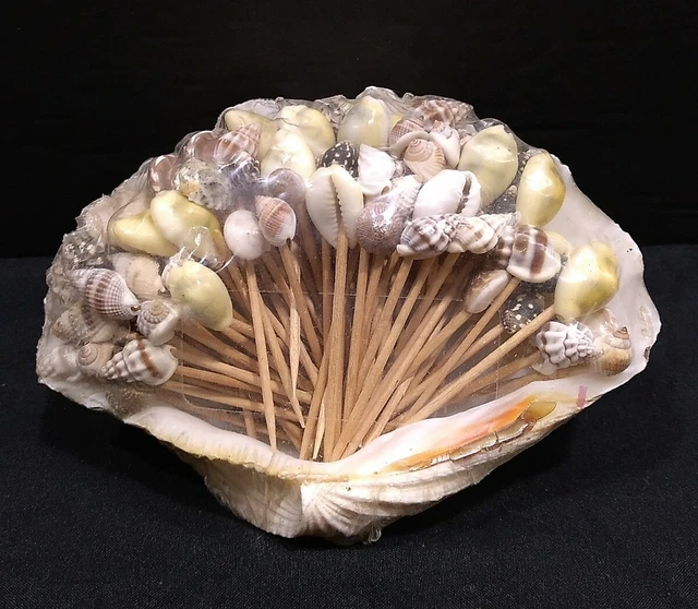 Vintage 100 real Shell wood Toothpicks Cocktail Drink Picks Barware Party