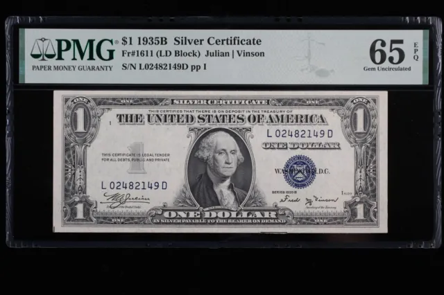 $1 1935B PMG 65 EPQ tough LD block Silver Certificate L02482149D one dollar