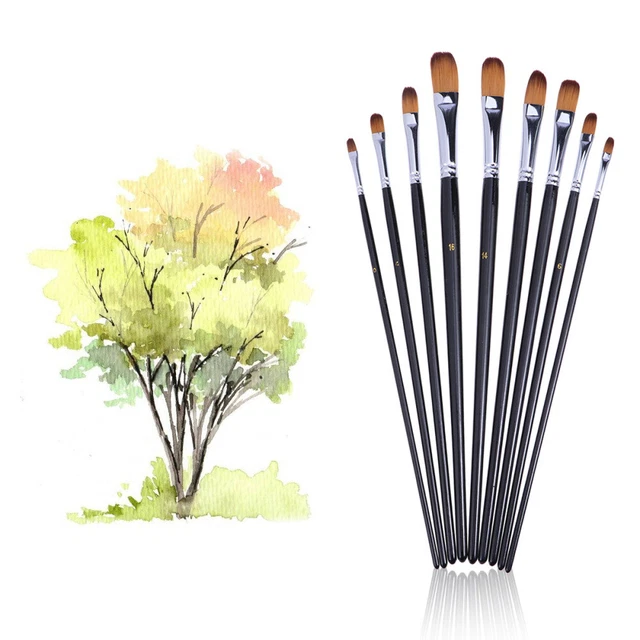 9 Pcs Round Pointed Tip Black Outfit Watercolor Brush Pens Set Acrylic