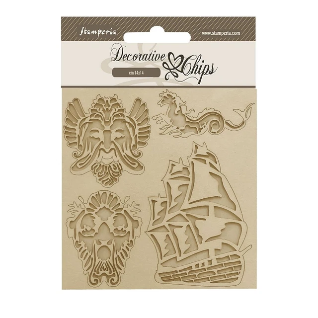 Chips decorativos Stamperia Songs of the Sea BARCO DE VELA de 5,5"" x 5,5"" #SCB184