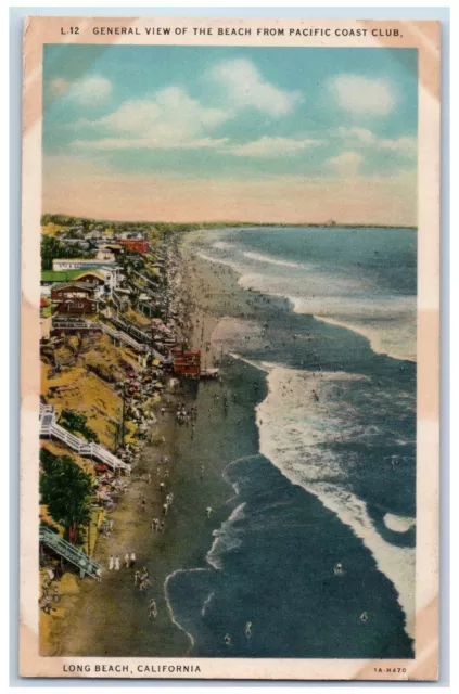 Long Beach California CA Postcard View Of Beach From Pacific Coast Club c1940's