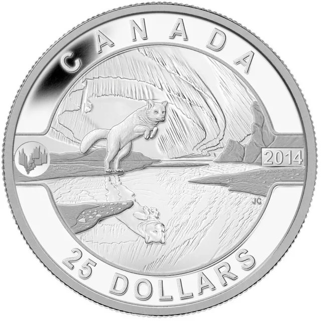 2014 O Canada Series $25 Fine Silver Coin - Arctic Fox and the Northern Lights