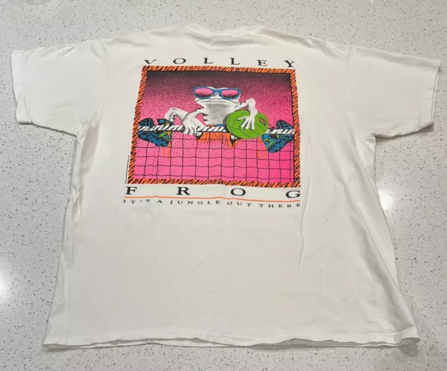 LifeForms Volley Frog Volleyball Sports White & Pink T-Shirt Sz XL ~Vintage 90s