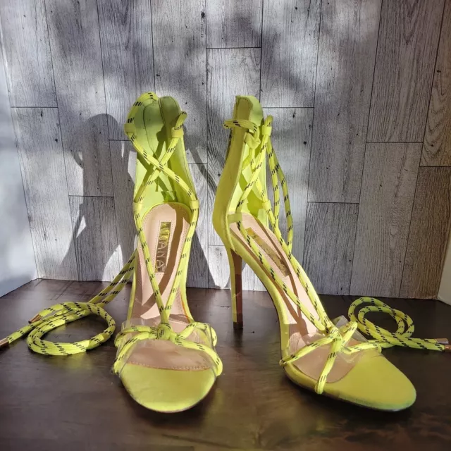 Liliana Chartreuse paracord Lace Up Leg.4 inch Heels.woman's Size 7