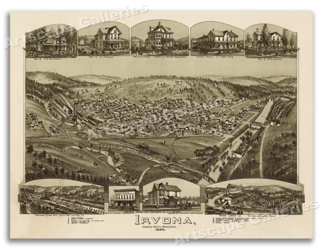 1895 Irvona Pennsylvania Vintage Old Panoramic City Map - 24x32