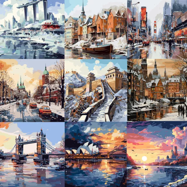 DIY Oil Painting Paint By Numbers Kit Digital Home Wall Decor Scenery Art Supply