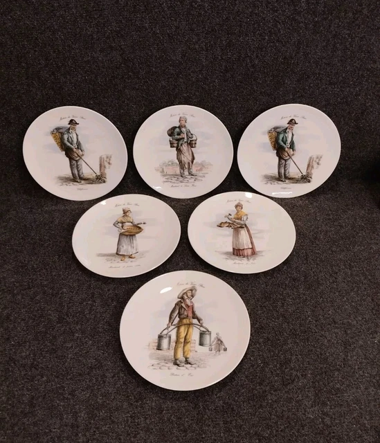 Série De 6 Assiettes à Dessert Métiers Du Vieux Paris - Porcelaine Haute Qualité, Motifs Anciens, Occasion