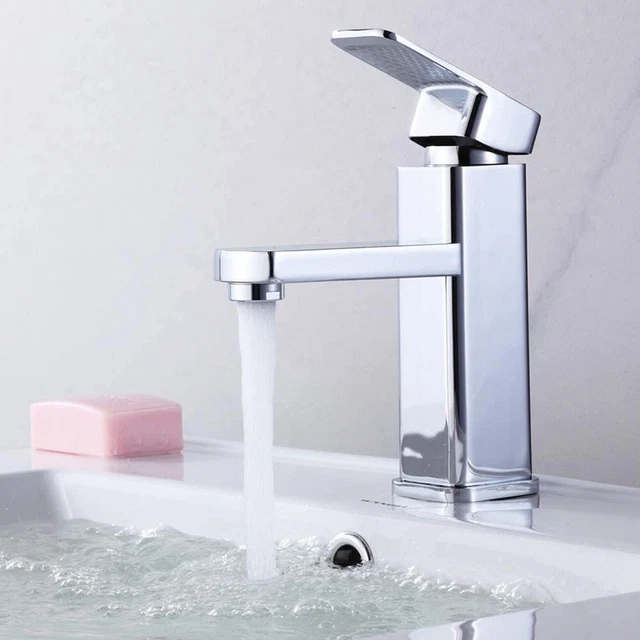 Piscina de encimera grifo de un solo orificio plata cuadrado bajo