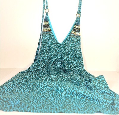 Victoria's Secret Bra Tops Halter Tank Tie  Sequins Beads Sundress Tropical Sz M