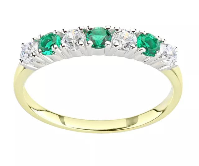 9ct Yellow Gold on Silver Emerald & cz Eternity Ring sizes J - V