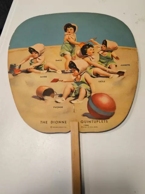 Antique 1920s Advertising Hand Fan Dionne Quintuplets