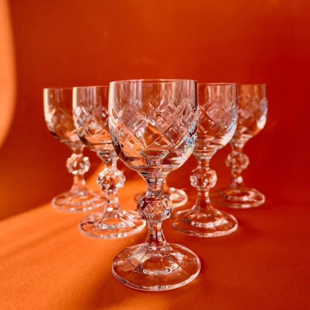 6 Vintage Crystal Bohemia Liqueur Glasses. Bristol Pattern. 60ml. 1980’s.