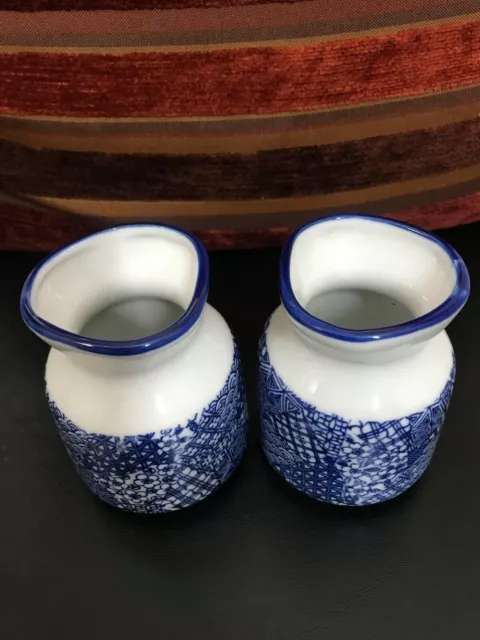 Set of 2 Antique Chinese Blue White Porcelain Sake Liquor Wine Bottle 4" tall 2