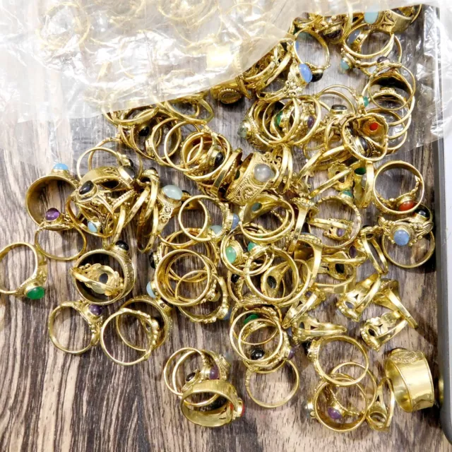 BULK SALE !! Mix Gemstone Ring Wholesale LOT Brass Tiny fashion Rings 3