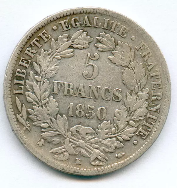 Top Rare Ecu 5 Francs Ceres Argent 1850 K @ Bordeaux !!