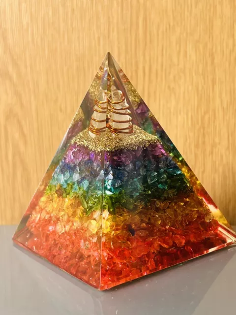 Large chakra crystal pyramid ,7 chakra Orgone Pyramid, Positive Energy Generator 3