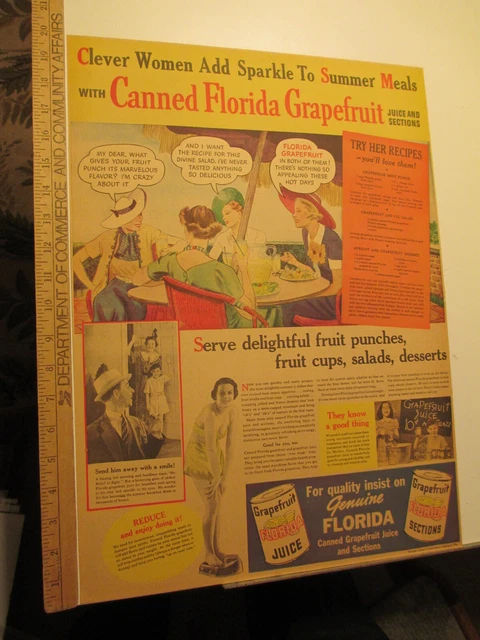 newspaper ad 1936 FLORIDA grapefruit juice can fruit punch recipe umbrella diet