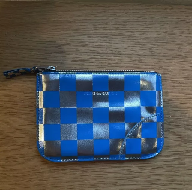 Comme Des Garcons Silver And Blue Checkered Zip Wallet