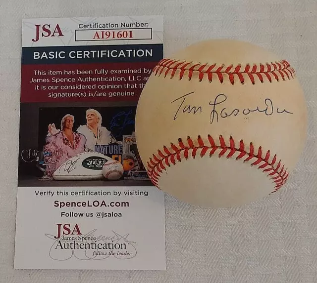 TOM LASORDA Autographed Signed ROMLB Baseball JSA COA ONL Budig Dodgers MLB HOF