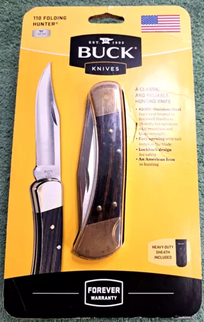 Buck Knives 110 Folding Hunter Lock-back Knife with Sheath "NEW SEALED"