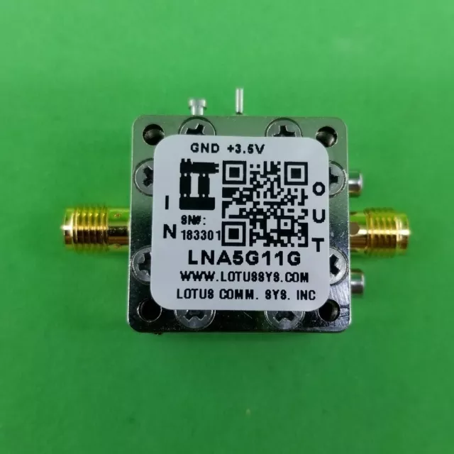 Broadband Low Noise Amplifier 1.8dB NF 5GHz to 11GHz 20dB Gain 16dBm P1dB SMA