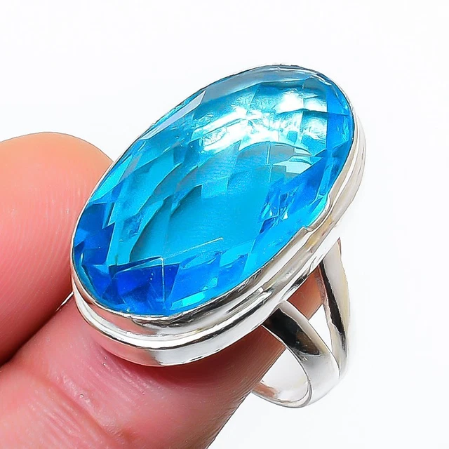 Swiss Blue Topaz Gemstone Handmade Gift Jewelry Ring Size 6.5 Q824
