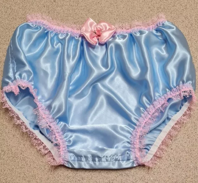 Cd Adult Baby Sissy Blue Satin Pink Lace Knickers