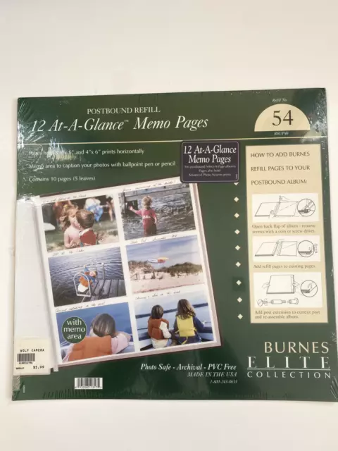 Burnes Elite 12 At-A-Glance Memo Pages Post Bound Refill No: 54  R6UP46, NEW