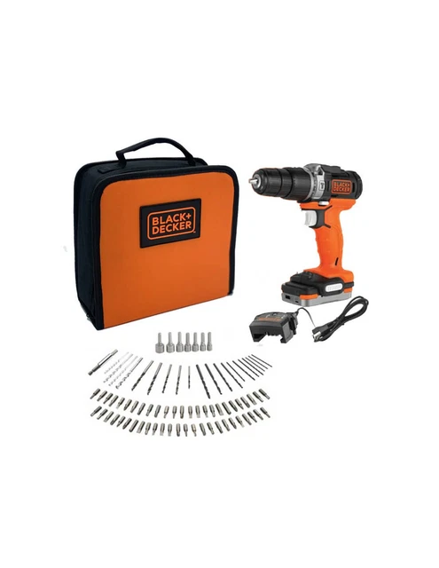 Perceuse à Percussion Black + Decker 12V + 80 Accessoires + Batterie 1.5Ah + Sac