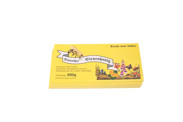 Honig Etikett Gummiert nassklebend, gelb, 500 g Honigglas, 100 Stück, 12 x 6 cm