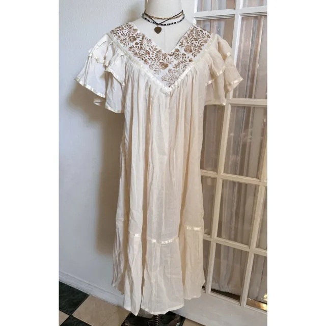 Mexican Linen Summer Dress V-neckline San Antonino Embroidery L
