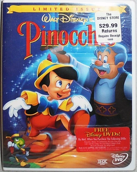-Sealed- 1990's -Pinocchio- Vintage Walt Disney Limited Issue DVD Movie - NOS
