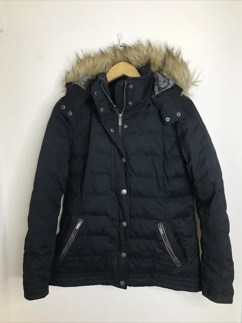 FAT FACE 12 Phantom Black Down Feather Filled Jacket Coat Fur