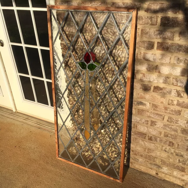 Beautiful Large English Victorian Stained Glass Window Leaded Green Red Yellow