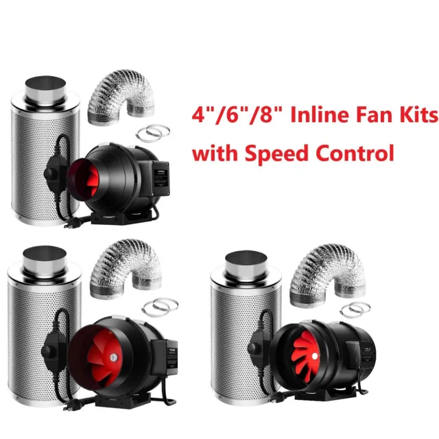 VIVOSUN 4/6/8in Air Filtration Kit,Carbon Filter+Inline Fan+Ducting Speed Contro