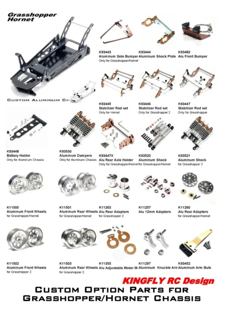 Kingfly Aluminum option parts for TAMIYA 1/10 buggy Grasshopper/Hornet Chassis