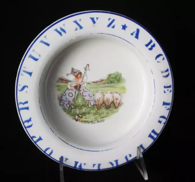 Antique Little Bo Peep Nursery Rhyme Ironstone Feeding Dish, Transferware 7 1/4"