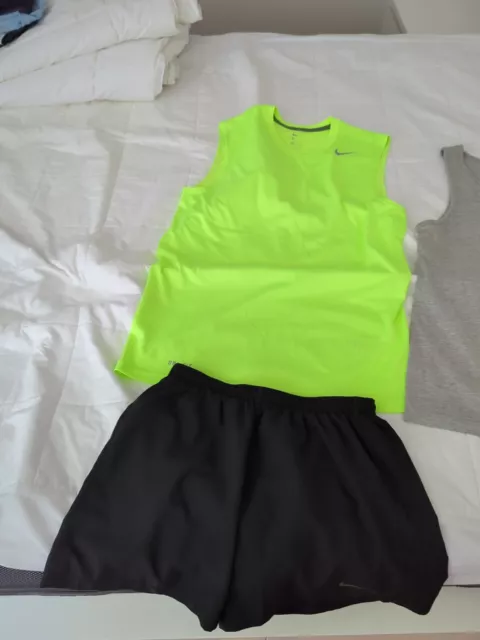 Mens Nike Black Running Shorts + 2 Singlets, Size SMALL