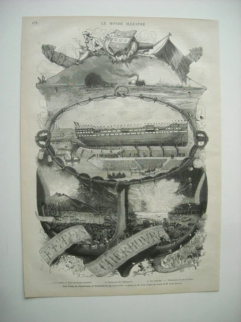 Gravure 1876. Les Fetes De Cherbourg Et Lancement De L’annamite. Le Ballon De La