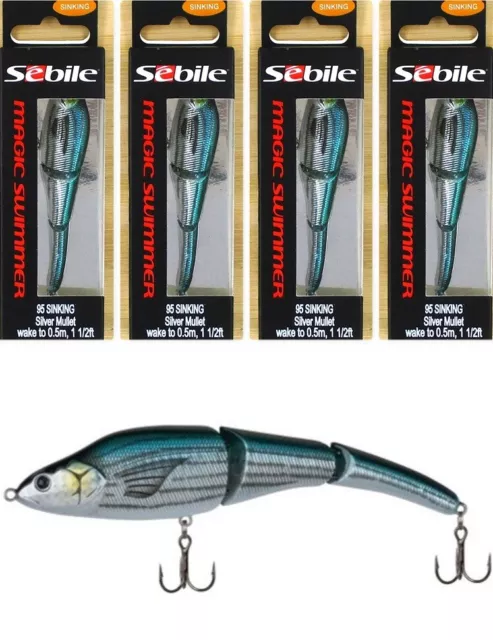 (4) Sebile Magic Swimmer 95 Sinking 3 3/4" Swimbaits 3/8 Oz Silver Mullet New