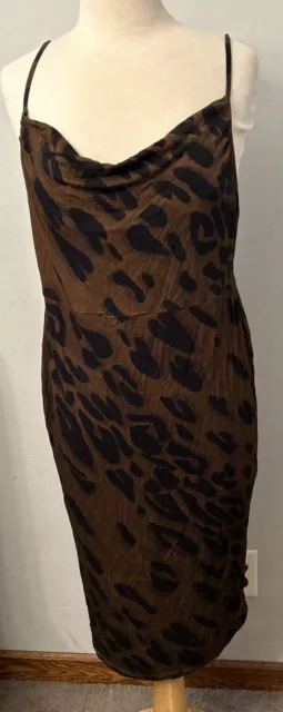 ASOS Design Brown Black Animal Print Knit Strappy Drape Front Dress Sz 14