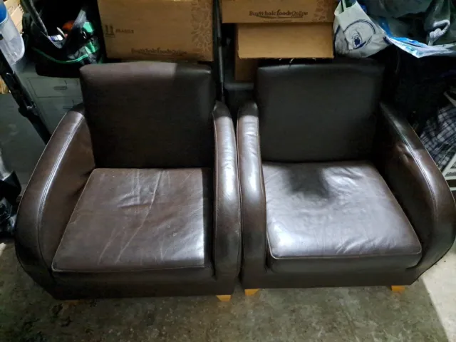 2 X Roger Lewis Brown Leather Armchairs