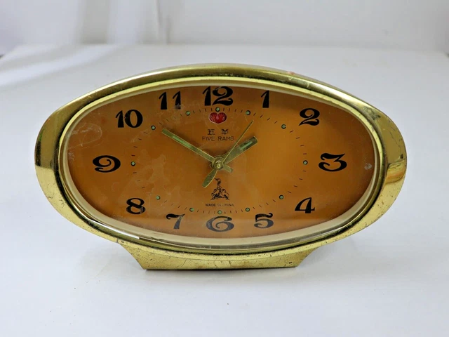 VINTAGE CHINESE WIND-UP Alarm Clock, Five Rams Design, Bronze Tone ...