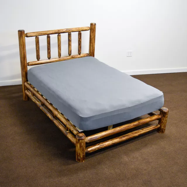 Torched Cedar Rustic Log Platform Bed - Full - Double Log Side Rails