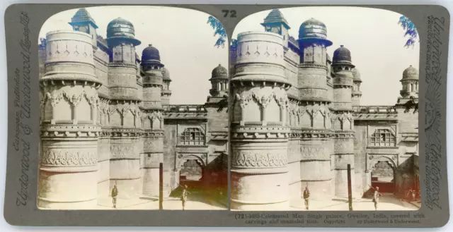 Stereo, Underwood & Underwood, Celebrated Man Singh palace, Gwalior, India, cove