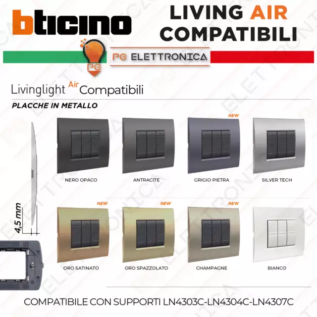 Placche Bticino LIVING LIGHT AIR Compatibili Placchette 3 4 7 moduli + colori
